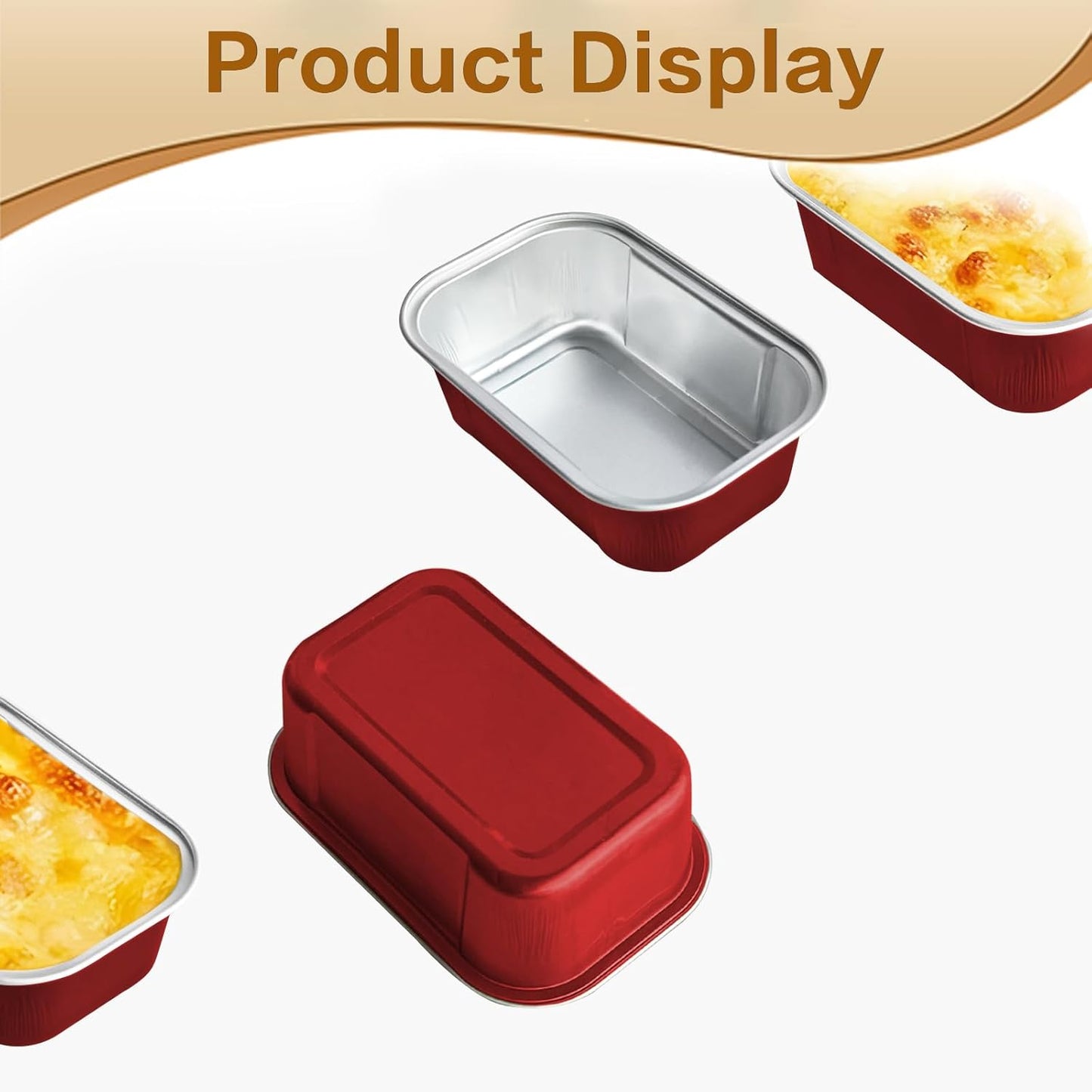 Mini Cake Pans With Lids And Spoons,5.5 oz Rectangle Mini individual Loaf Pans Disposable Aluminum Foil Small Baking Cups Tins (100, Red)