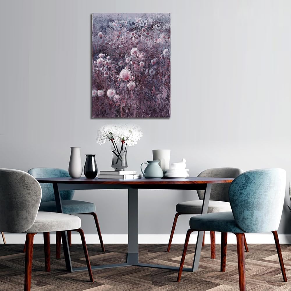 Sense&Sensitivity Arts - Abstract Purple & White Dandelion Field Canvas Wall Art 32" x 24" Modern Floral Landscape Prints Wall Decor for Bathroom, Bedroom, Living Room, Kitchen & Office