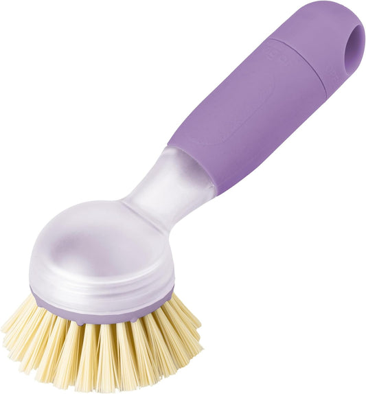 Vigar Rengo Soap Dispensing Dish Brush, Dish Brush with Soap Dispenser for Pot Scrubber, Dishes, Sink Cleaner, and Kitchen Essentials, Purple