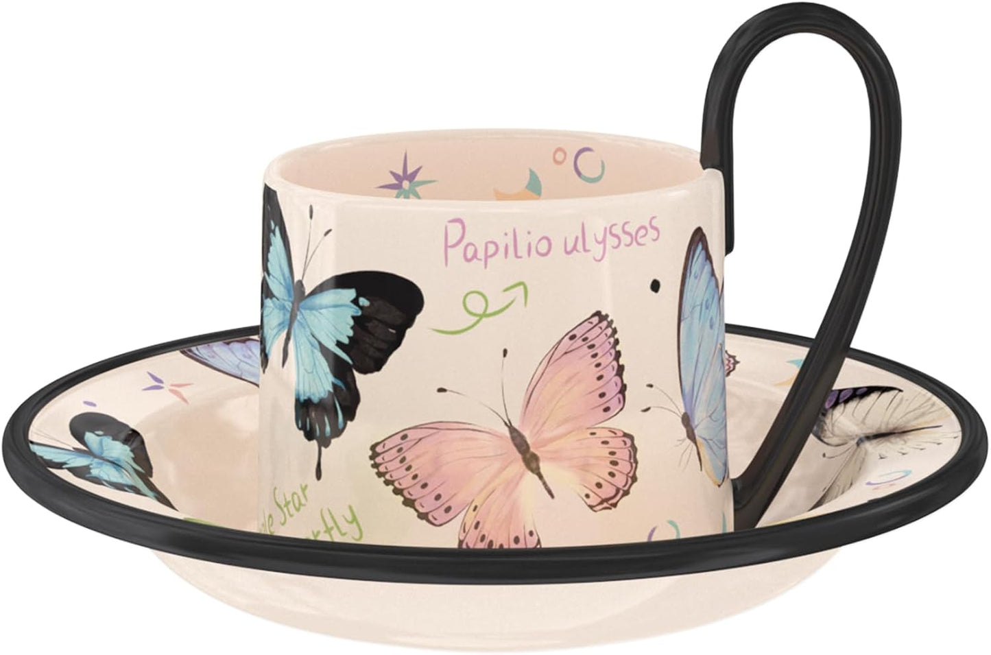 JIDOC Ceramics Dream Shadow Butterfly 210ml/7.1oz Cappuccino Mug Set,Coffee Mug Set,Dishwasher and Microwave Safe Ceramic,Ideal for Cappuccino, Espresso, Latte, Tea
