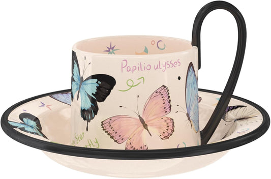 JIDOC Ceramics Dream Shadow Butterfly 210ml/7.1oz Cappuccino Mug Set,Coffee Mug Set,Dishwasher and Microwave Safe Ceramic,Ideal for Cappuccino, Espresso, Latte, Tea