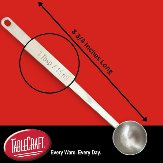 TableCraft 40401, 1 Tbsp Long Handle Scoop, Stainless Steel Measuring Spoon for Coffee, Tea, Sugar, and Spices, 8.75" Long, Dishwasher Safe