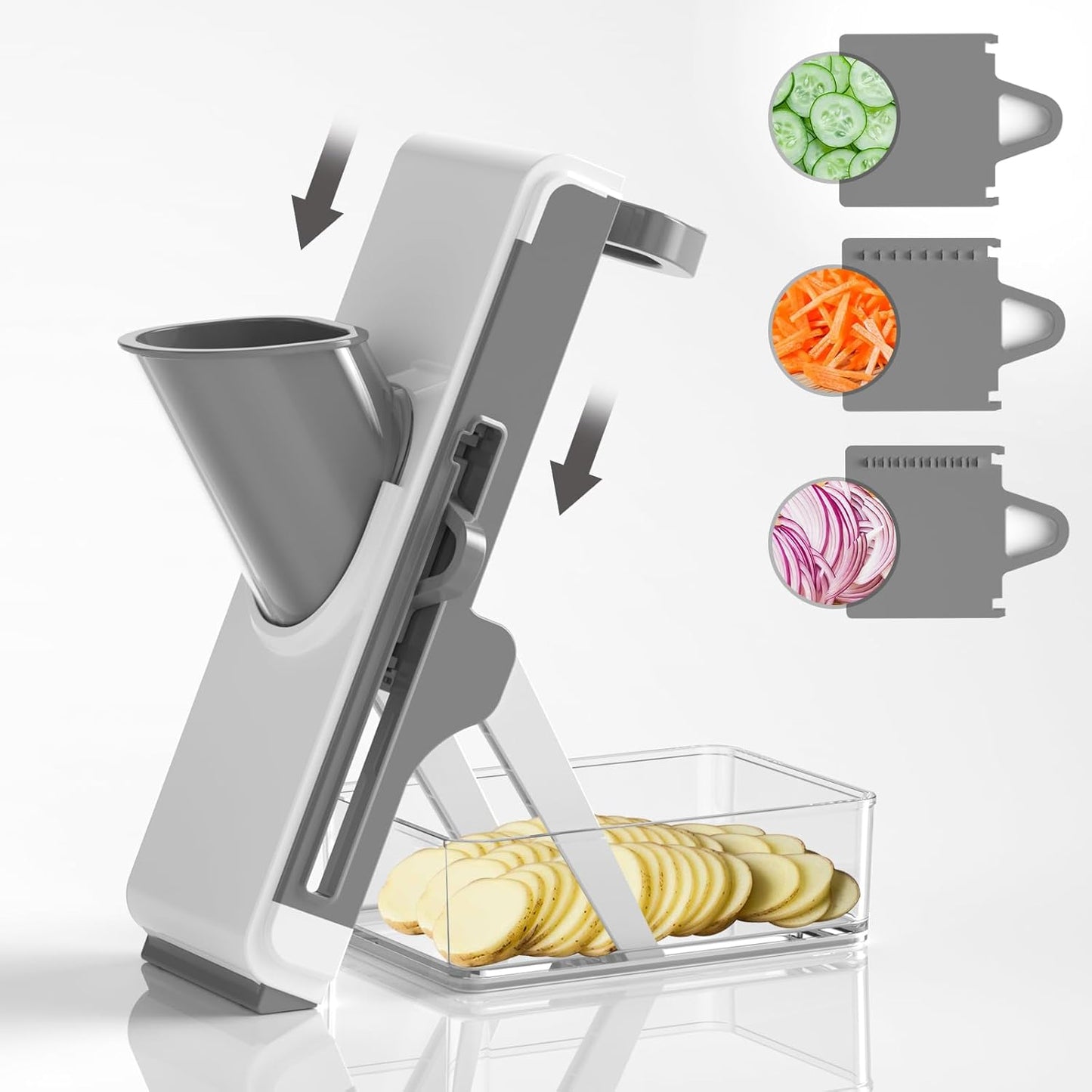 FEICO Upgrade Safe Mandoline Slicer potato slicer - Adjustable Mandoline Slicer food chopper, Fries Cutter, Kitchen Chopping Artifact, Gift (White-dark gray)