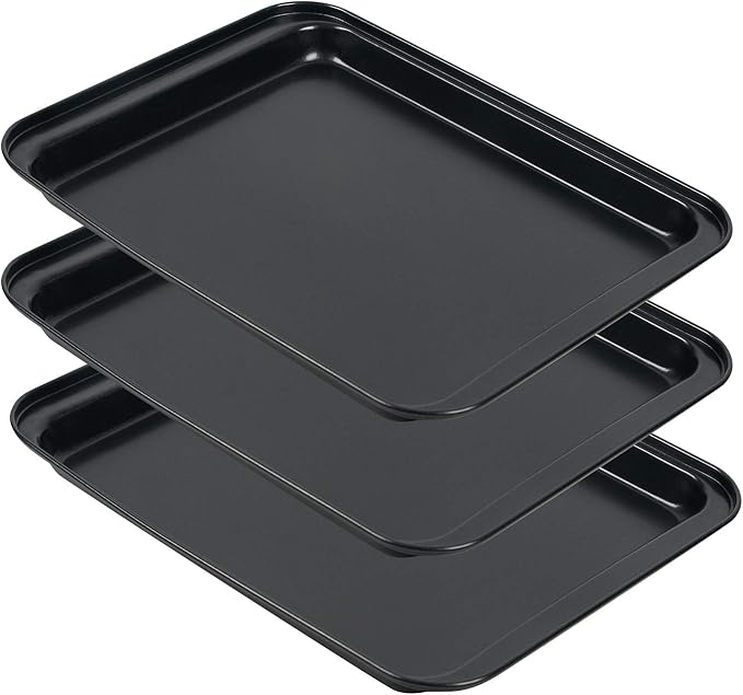 Small Baking Sheets for Oven, Shinsin Nonstick Cookie Pans Set of 3, 8 inch Carbon Steel Cookie Sheet Pans Professional Mini Baking Replacement Trays for Toaster Oven, Easy Clean, Dishwasher Safe