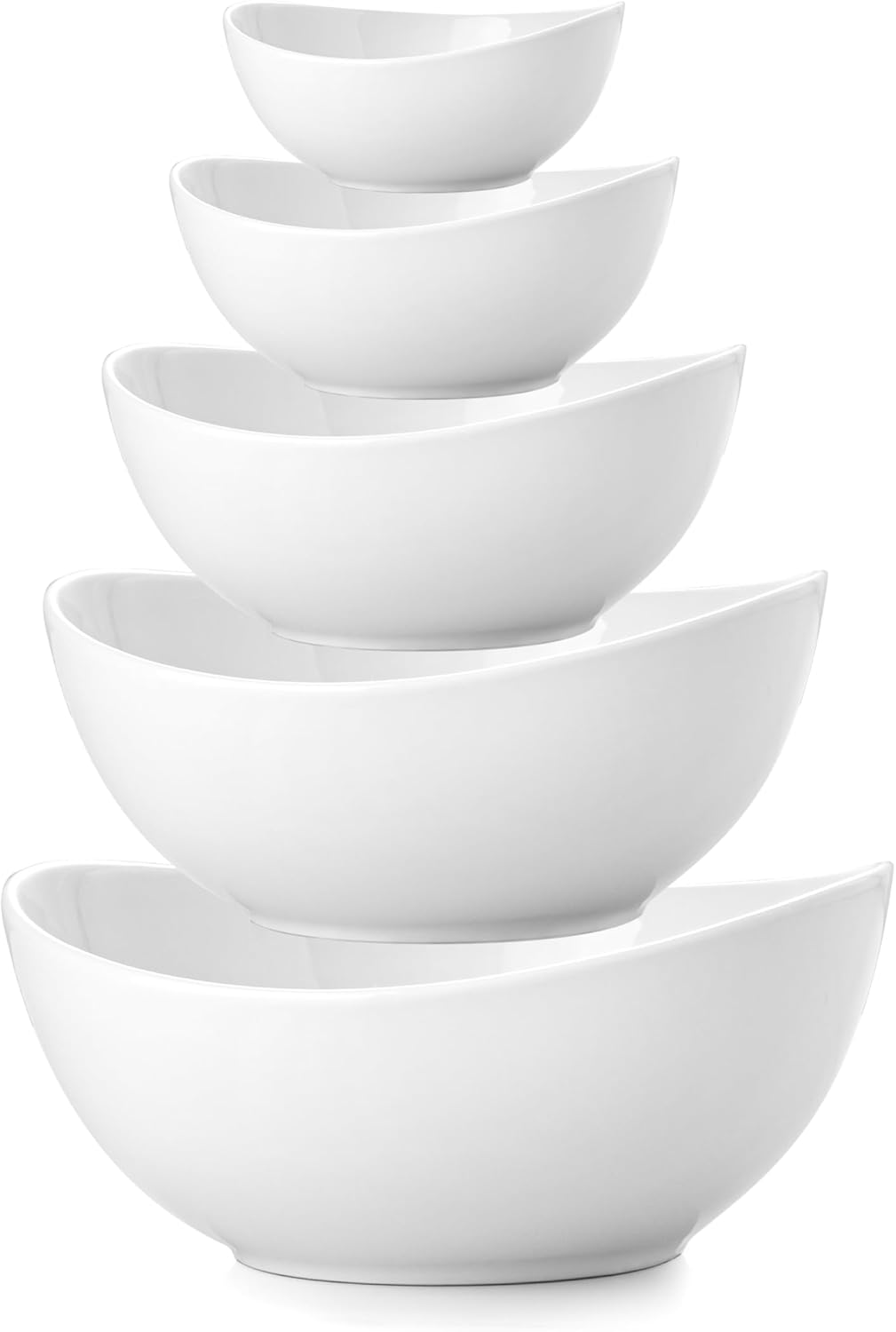 Porcelain Serving Bowls set for Entertaining, 3-11-20-32-50 Ounce, Scratch Resistant, 5 Piece Serving Bowl Set, Prep Salad Bowls for Christmas Thanksgiving, Dishwasher Safe, Pure White