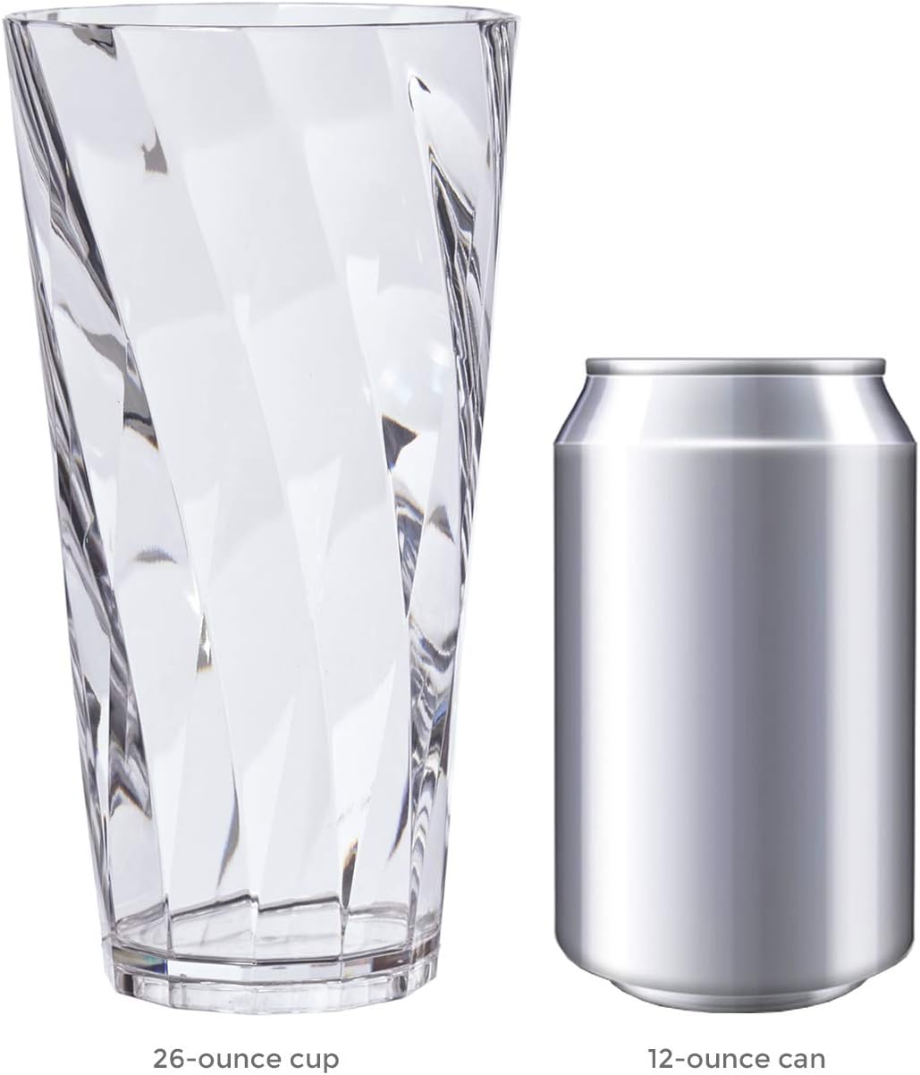 US Acrylic Optix Plastic Reusable Drinking Glasses (Set of 8) 26oz Iced-Tea Cups in Clear | BPA-Free Tumblers, Made in USA | Top-Rack Dishwasher Safe