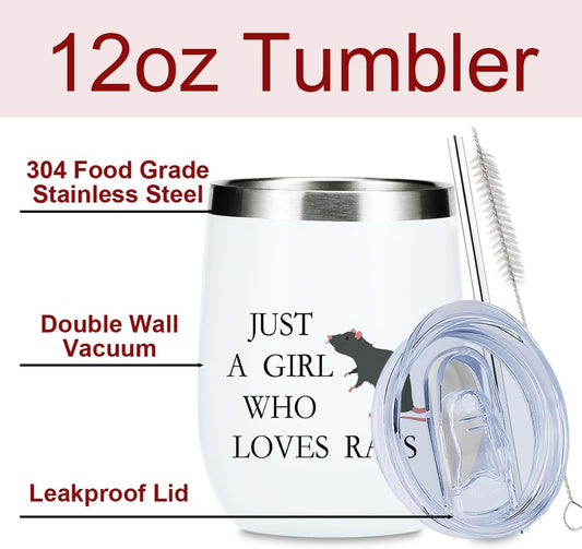 Cute Funny Rats 12 oz Tumbler, Wine Tumbler Insulated Wine Glass with Lid, Rat Gifts for Women Girls Rat Decor Stuff Merch for Friend Daughter Sister Bestie Animal Lover Friendship Christmas Birthday