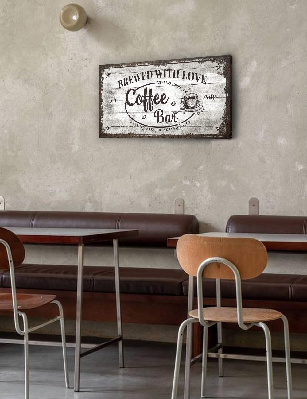 IPIC - Vintage Coffee Bar Sign Brewed with Love, Canvas Print Wall Art for Cafe, Farmhouse Style Wall Decor for Home Kitchen and Coffee Station