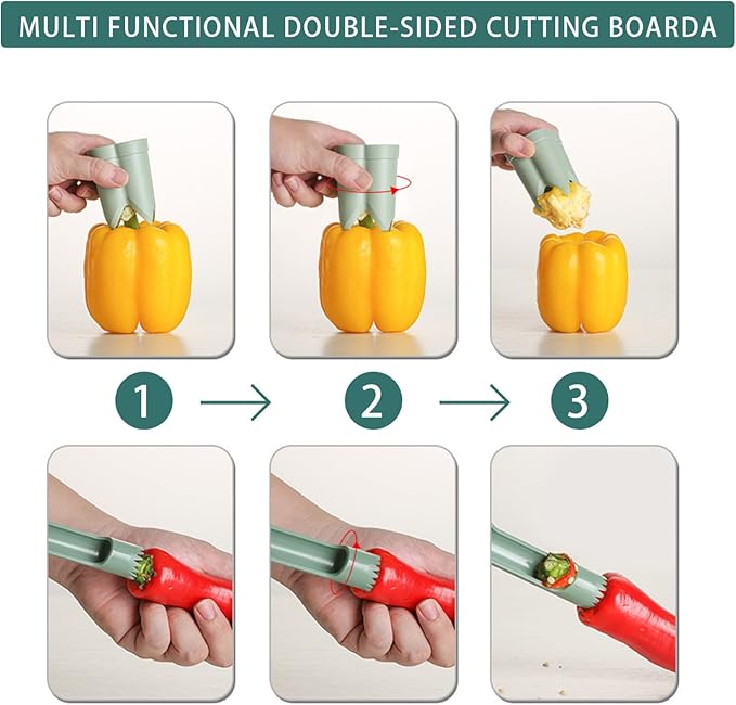 Pepper Corer, 2 in 1 Red Bell Pepper Seed Corer Remover Tool, Fruit & Vegetable Corers Quick Cave Tools for Jalapeno Cutter Deseeder, Green