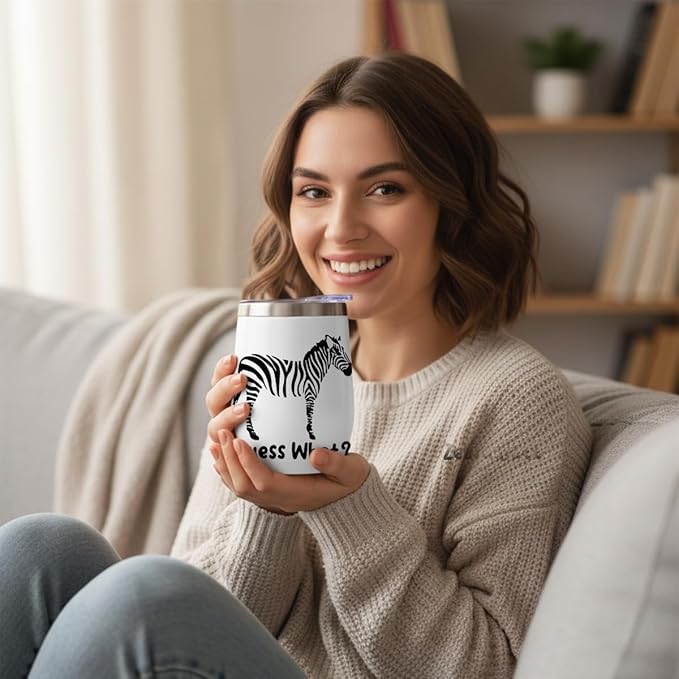 VICBOU Cute Funny 12 oz Tumbler, Wine Tumbler Insulated Wine Glass with Lid, Zebra Gifts Zebra Supplies Accessories for Women Girls Friend Daughter Son Animal Lovers Friendship Christmas Birthday