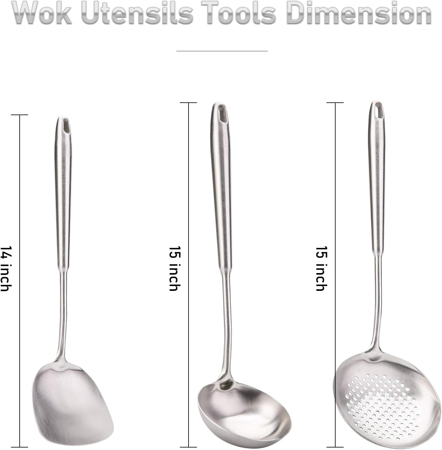 FJNATINH 6-Pieces 304 Stainless Steel Wok Spatula Set,Cooking Utensil Set,Soup Ladle Colander,Nonstick Kitchen Cooking Utensils Set with Spatula,Kitchenware Tools