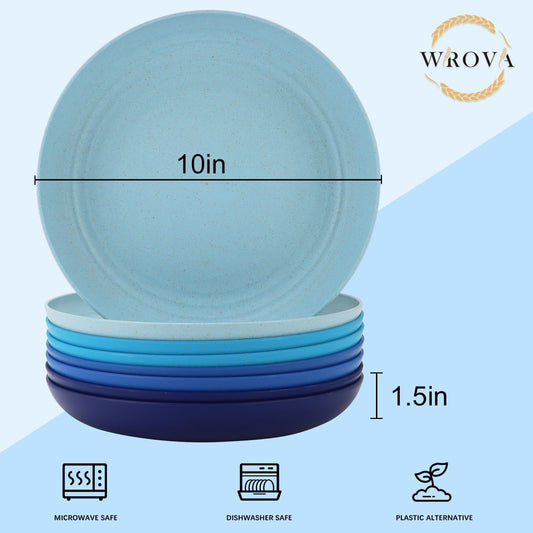 Wheat Straw Plates - 10 Inch Unbreakable Dinner Plates Set of 8 - Dishwasher & Microwave Safe Plastic Plates Reusable - Lightweight Plates for kitchen,camping (Ocean Series)