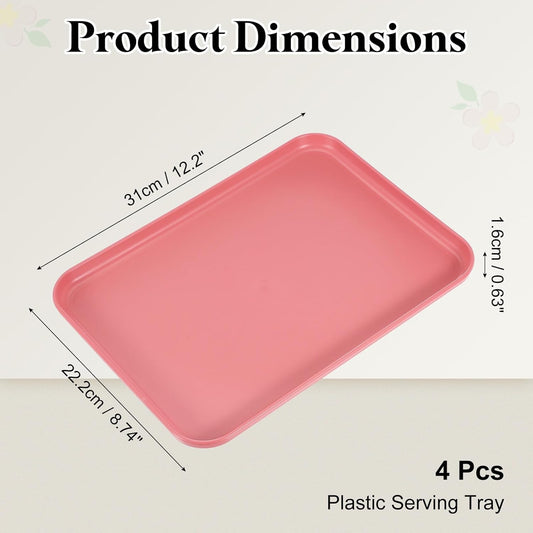 uxcell 4Pcs Plastic Serving Trays, 12.2 x 8.7 Inch Rectangle Food Trays Serving Cafeteria for Kitchen Restaurant Coffee Fruit Burger Lunch Dessert, Red