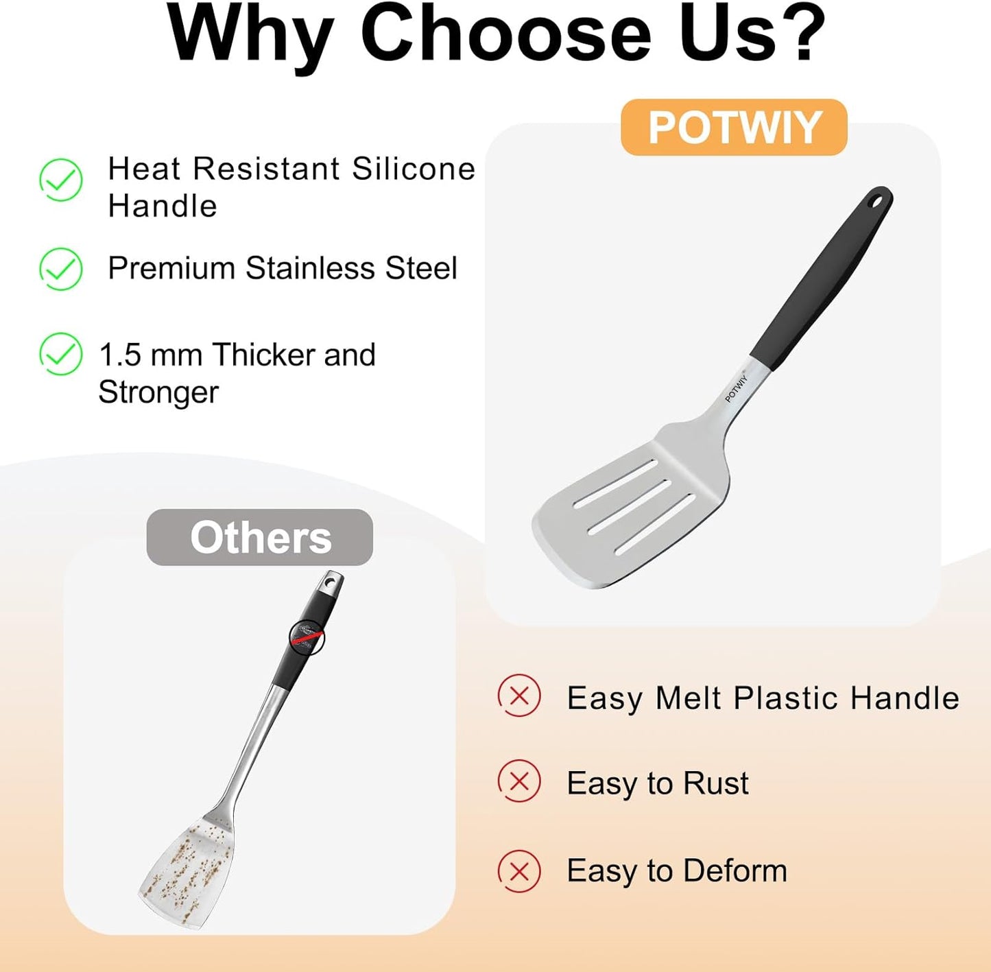 2 Pcs Stainless Steel Spatula Set, 11.3 x 3.1In Metal Spatulas for Kitchen Use, Cast Iron Skillet Cooking, Solid and Slotted Turner with Heat Resistant Handle, Flipper for Steak, Eggs, Burgers