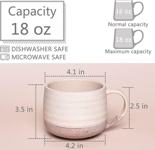 Bosmarlin Ceramic Large Latte Coffee Mug Set of 2 for Latte, Cappuccino, 18 Oz, Dishwasher and Microwave Safe (Pink&Grey, 2)