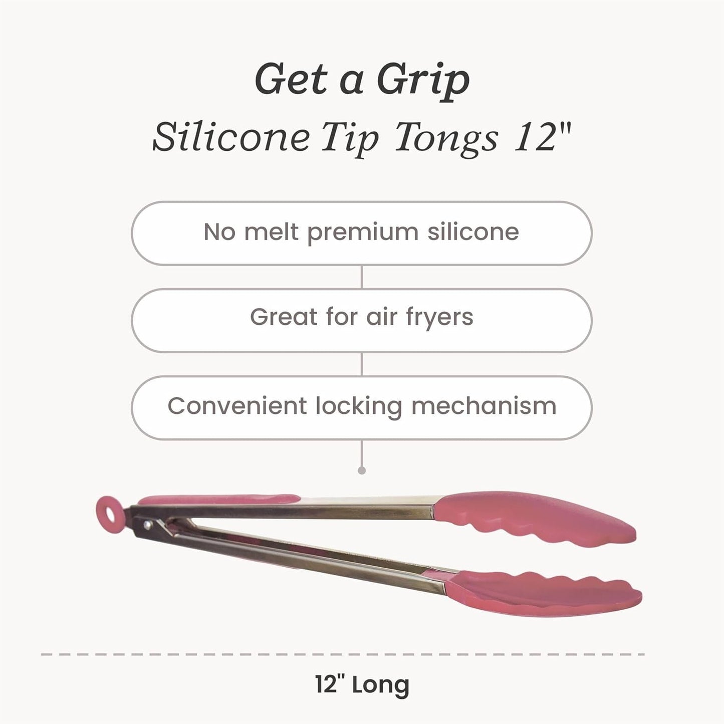 Starpack 'Get a Grip' Silicone Kitchen Tongs for Cooking 12 Inch - BBQ Tongs for Grill Heat Resistant to 600°F - Stainless Steel Tongs with Non Stick Tips - Silicone Tongs for Serving Food