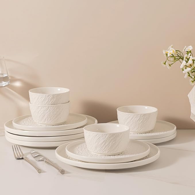 Dinnerware sets plates and bowls sets modern plates stoneware dinnerware set Plates and Bowls Set for 4, 12 Pieces Dishes,Microwave and Dishwasher Safe Tableware (style - 2, 4 - Set (12pcs))
