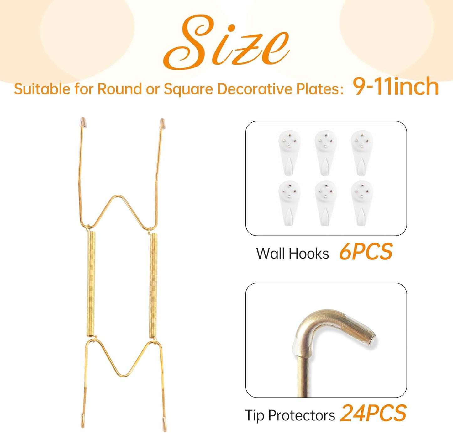 Bilillo 6 Pack Plate Hangers for The Wall, Suitable for 9-11 inch Art Plate, Stainless Steel Invisible Heavy Duty Wire Plate Holder with Wall Hooks, Plate Hangers for Displaying Plates, Platter, Dish