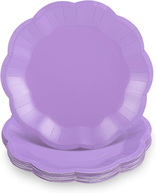 30pcs Purple Paper Plates, 7 in Scalloped Purple Dessert Cake Plates Cute Lavender Plate Disposable Party Plate for Weeding, Birthday, Baby Shower