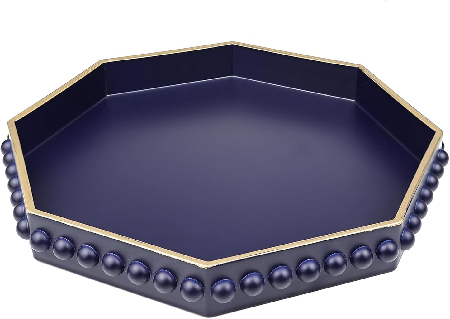 Navy Blue Octagonal Plastic Serving Tray for Coffee Table, Ottoman, Kitchen Counter, Living Room, Outdoor, Lacquered, Contemporary, 13x13x1.57 inches, Polypropylene