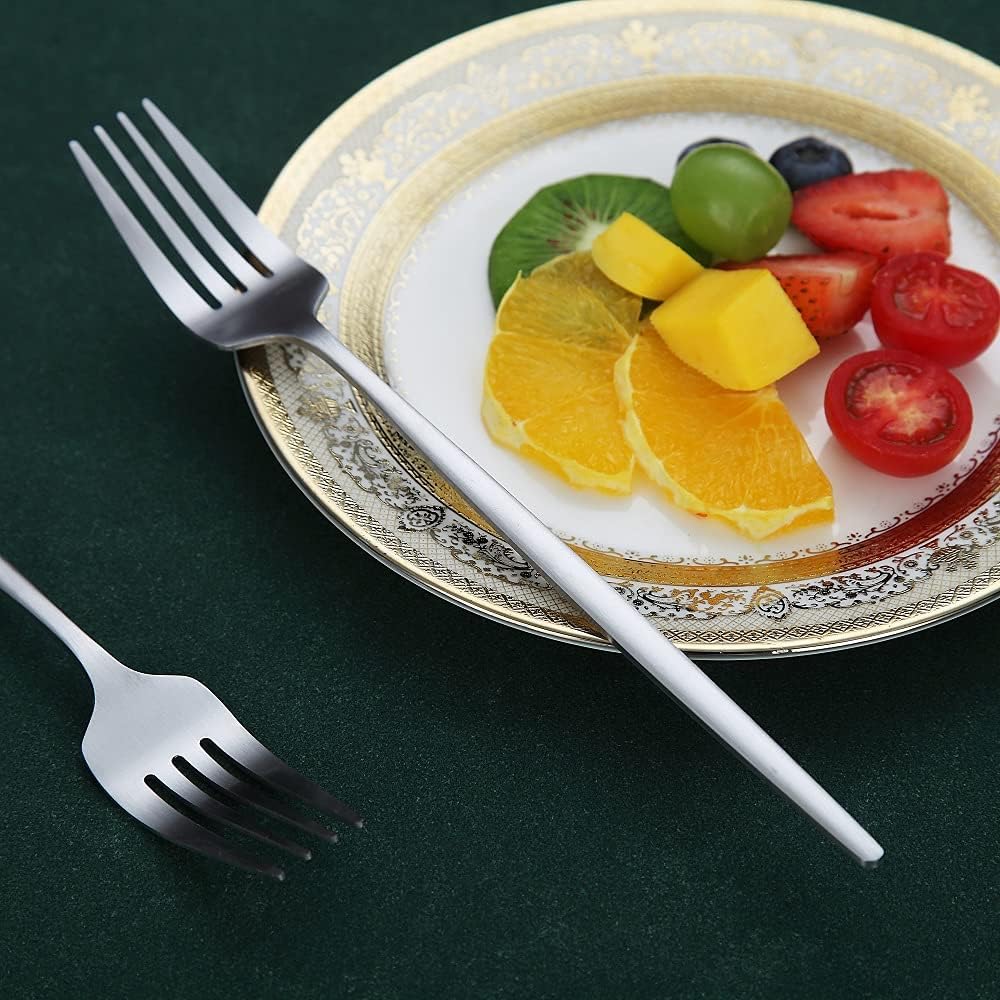 Matt Dinner Forks 6 Piece, Stainless Steel Dessert, Table, Salad Forks - Silverware Set for Home, Kitchen or Restaurant - Dishwasher Safe (Matt Silver-8.4 Inch)