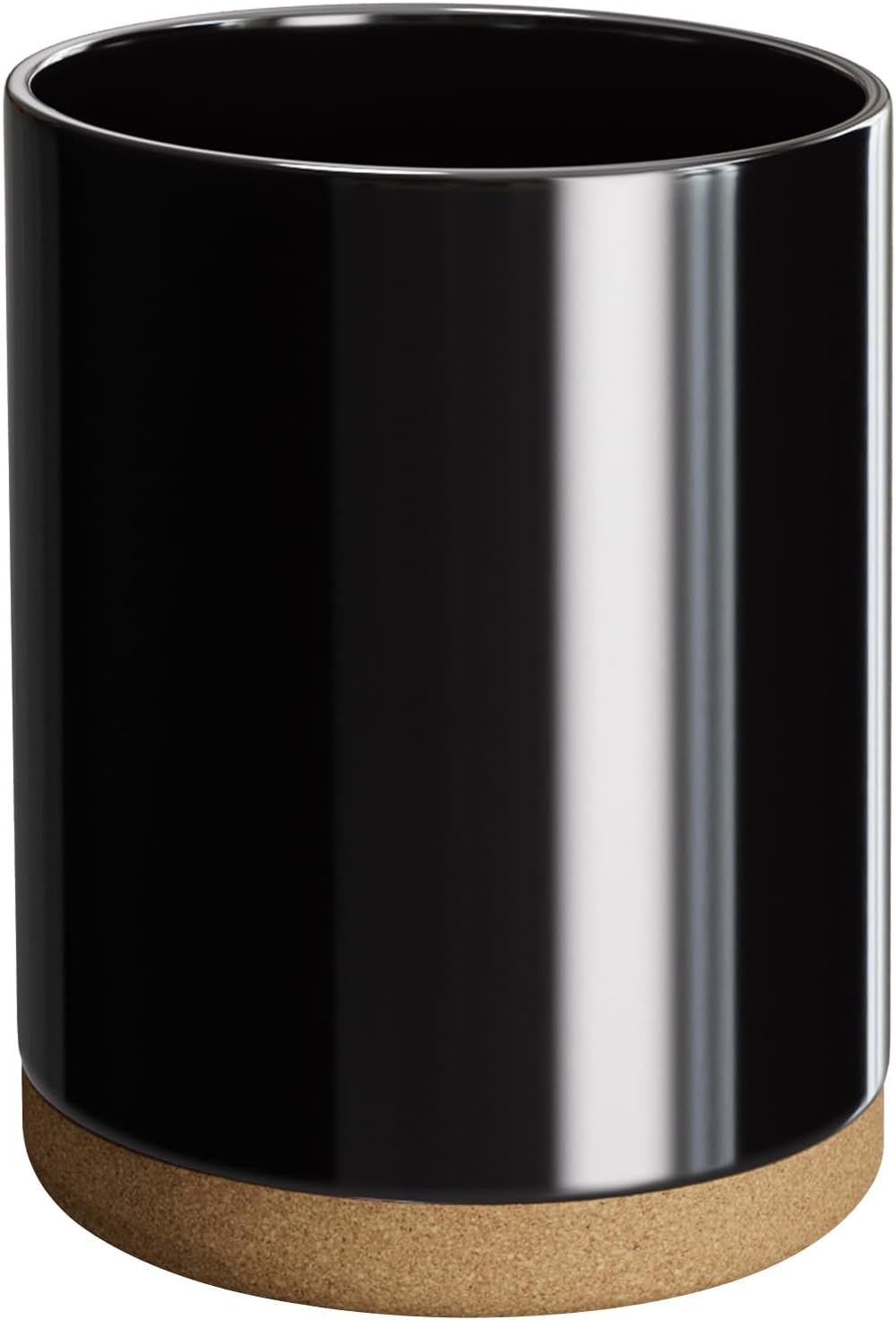 Ceramic Kitchen Utensil Holder for Countertop, Modern Crock with Non-Slip Cork Base, Counter Organizer for Cooking Tools 、Black