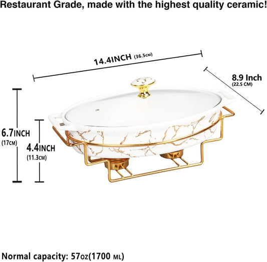12" x 8" Ceramic Casserole Baking Dish With Glass Cover and with Golden Rack, Lasagna Pan Deep for Oven, 1.7 Quarts Baking Pan with Handles, Oven Safe & Durable Bakeware for Home Decor