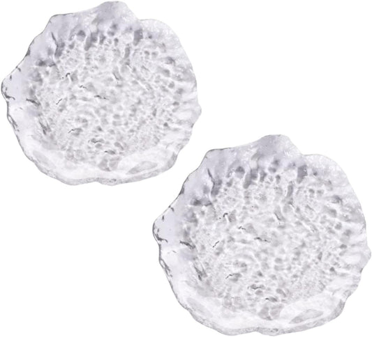 Colorful Glass Dessert Plates, Crystal Clear Snack Fruit Candy Cake Plate, Irregularity Shape Plates for Appetizer, Ice Cream, Salad, Small Serving Dishes (clear, 5.7inch 2pcs)