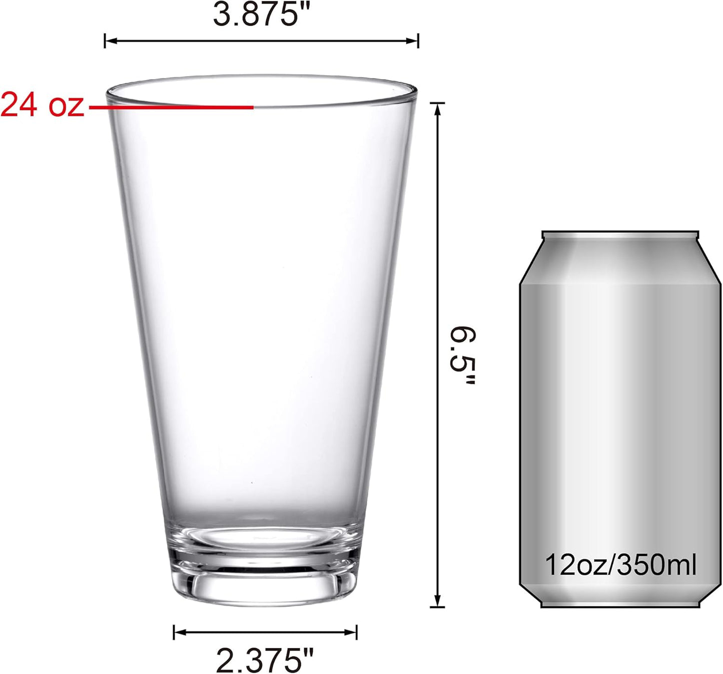 Amazing Abby Serenity - 24-Ounce Plastic Tumblers (Set of 6), All-Clear Reusable, Stackable, BPA-Free, Shatter-Proof, Dishwasher-Safe