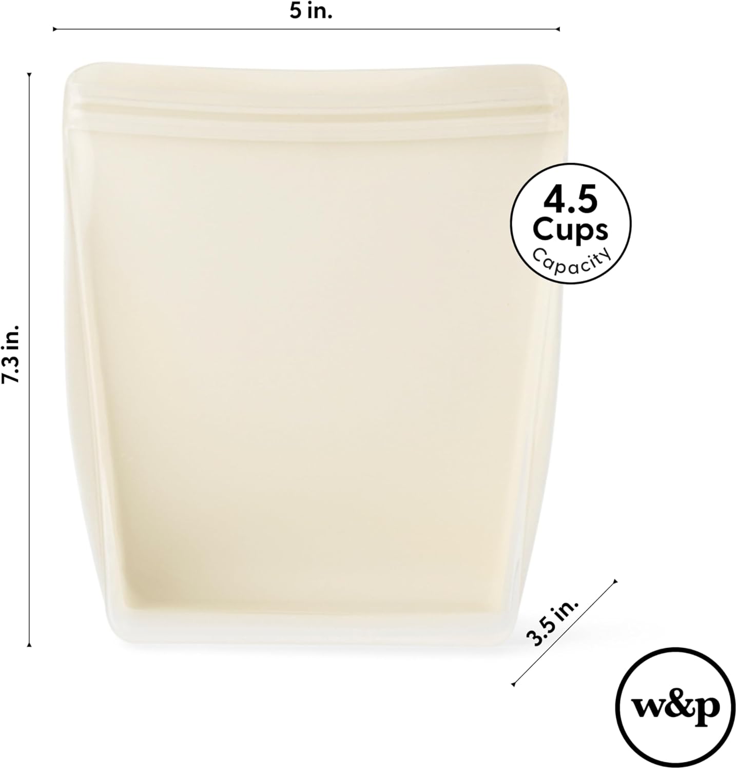 W&P Porter Silicone Reusable Storage Bag, Sandwich (36oz Stand-Up), Charcoal, Food Storage Container, Microwave and Dishwasher Safe, Easy Cleaning