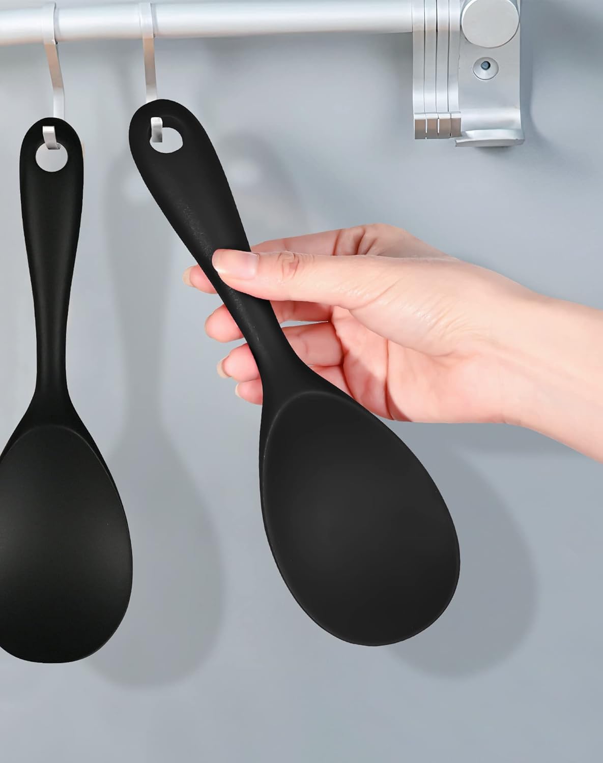 FireKylin 2 Pcs Silicone Rice Paddle,Non Stick Rice Spoon Scooper Spatula,Heat Resistant Rice Cooker Spoon(Black)