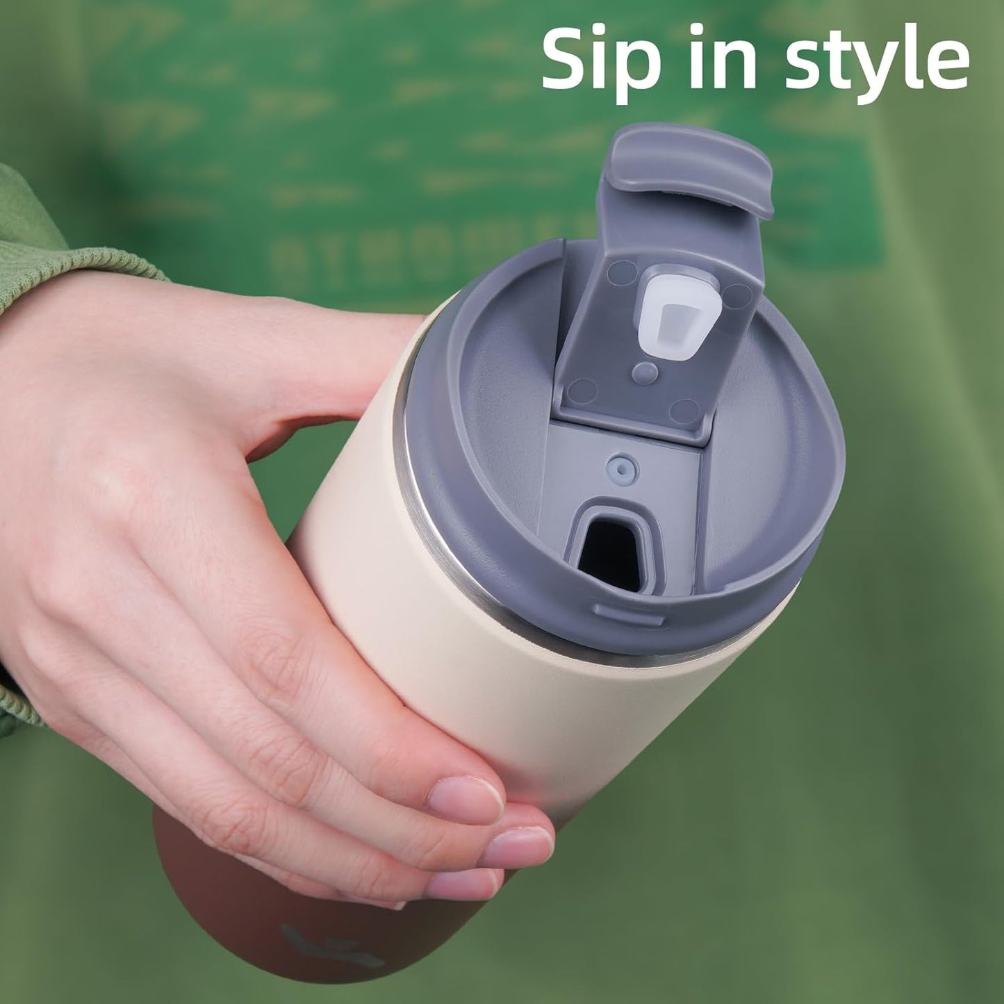 Tumbler with Lid, 16 oz Travel Coffee Mug Double Wall Vacuum Stainless Steel Thermal Metal Cup Insulated Water Bottle,Latte