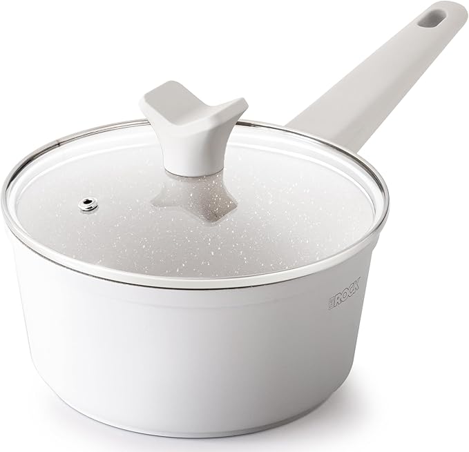 THE ROCK SOHO Ceramic Nonstick Saucepan with Lid, 2 Quarts Non Toxic Small Pot with PPG Fusion Pro Coating–Nothing Sticks, Never Warps, Lasts Longer, Induction Compatible, PTFE, PFOA&PFAS Free, Cream