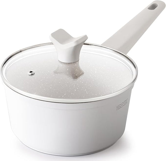 THE ROCK SOHO Ceramic Nonstick Saucepan with Lid, 2 Quarts Non Toxic Small Pot with PPG Fusion Pro Coating–Nothing Sticks, Never Warps, Lasts Longer, Induction Compatible, PTFE, PFOA&PFAS Free, Cream