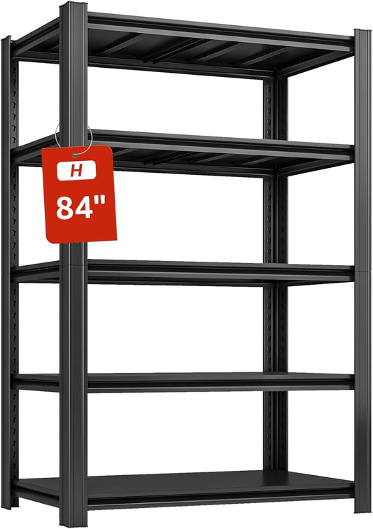 48" W Father&I Industrial Heavy-Dudy Garage Shelving Units/Systems: Metal 5-Tier Storage Shelves Adjustable for Basement/Closet/Tote/Kitchen/Pantry Organization, 84" H*48W *24" D, Black