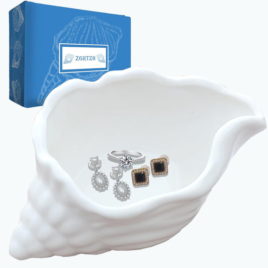 Ceramic Conch Shell Jewelry Tray - White Shell Jewelry Holder - Trinket Dish - Earring Ring Dish Holder - Key Bowl - Christmas Room - Ocean Coastal Decor