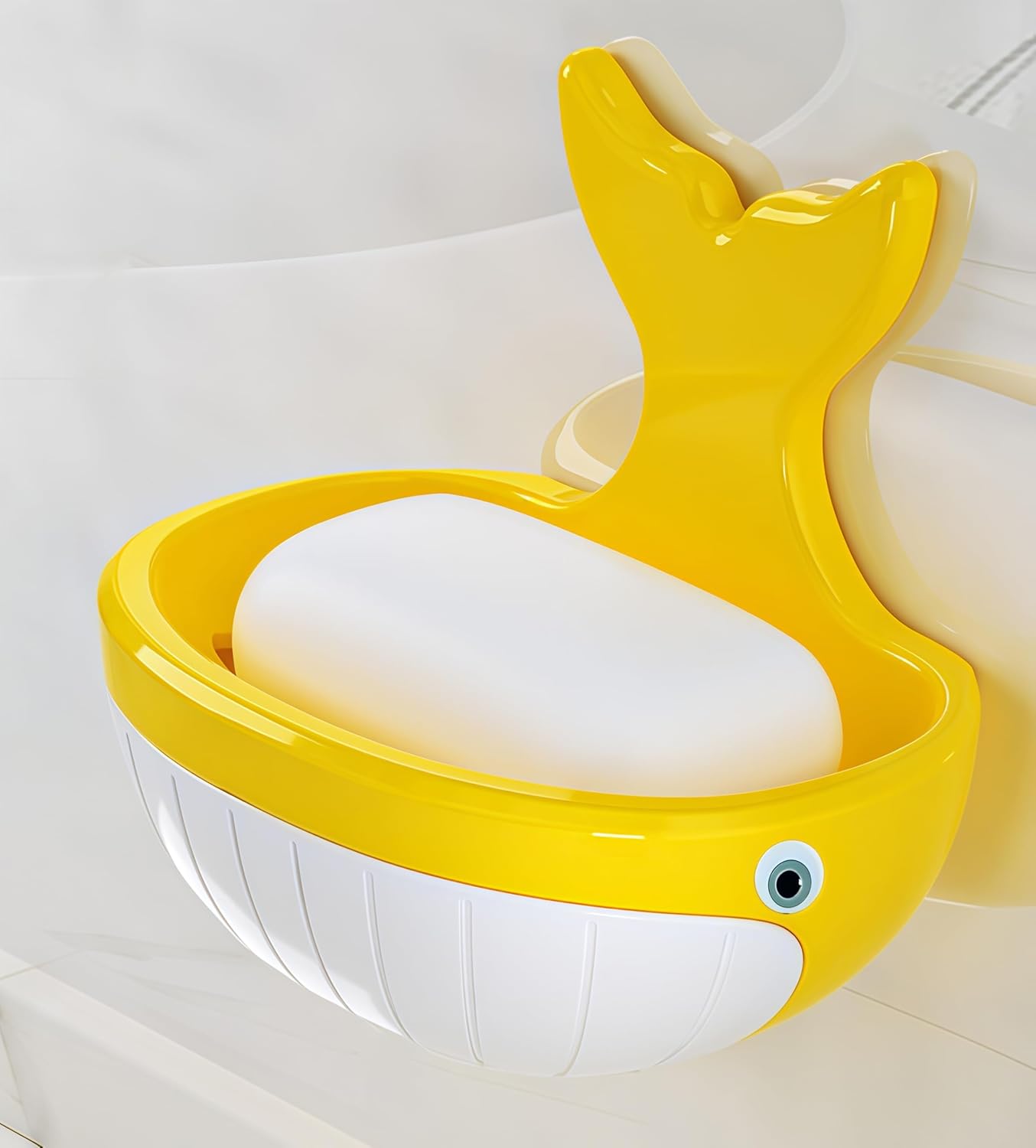 Soap Holder Shower Dish bar Wall Bathroom Shampoo Dishes Caddy Mounted Sponge Adhesive Tray Bath Shelf Draining Dishes Cute Whale Design Bathtub Kitchen Sink jabonera para baño，Yellow