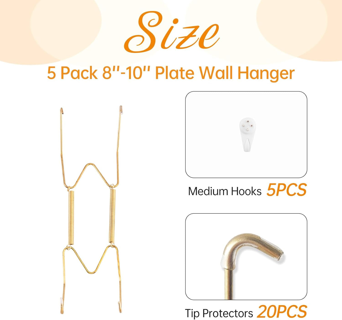 Bilillo 5 Pack Plate Hangers for The Wall, Suitable for 8-10 inch Art Plate, Stainless Steel Invisible Heavy Duty Wire Plate Holder with Wall Hooks, Plate Hangers for Displaying Plates, Platter, Dish