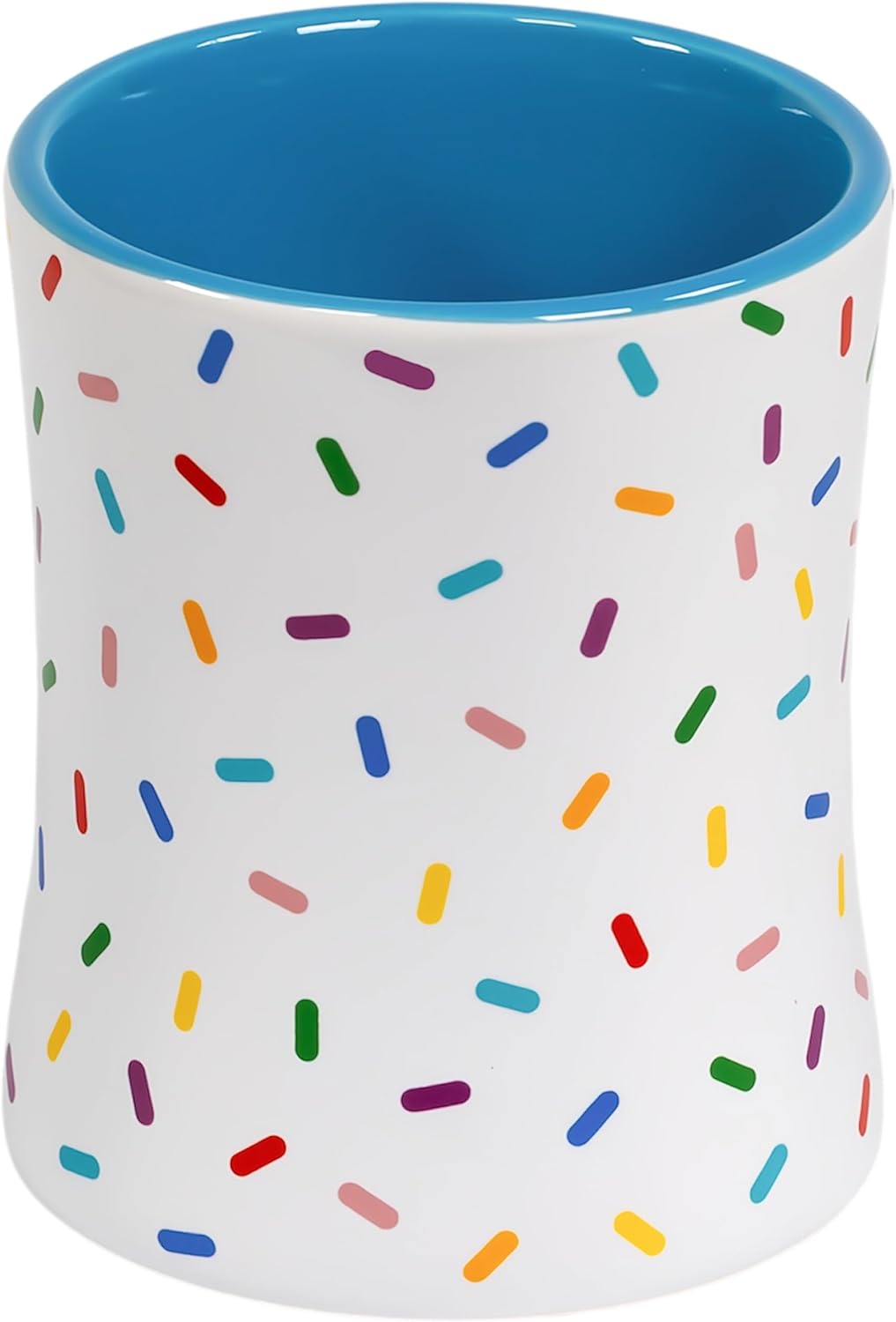 Mug | Denim Blue Cute Coffee Mug with Rainbow Sprinkles | Birthday Cake Coffee Cup Gift | White Ceramic Cup with Green, Yellow, Red, Pink, and Blue Sprinkles | Fun Colorful Pattern