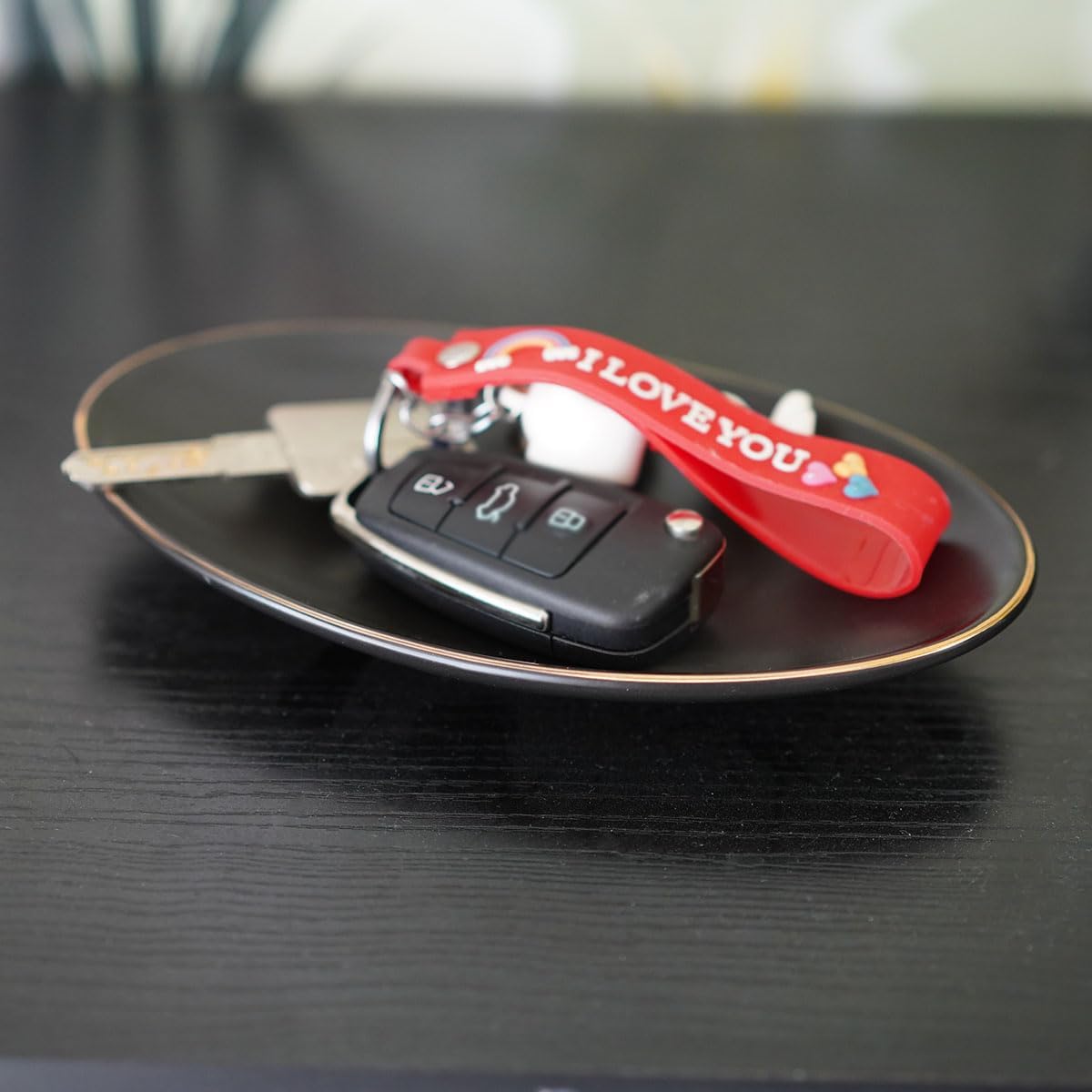 HANKOR Ceramic Key Bowl for Entryway Table, 7 x 4 Key Dish Tray Catch All Bowl, Small Decorative Bowl for Key Jewelry Ring, Black