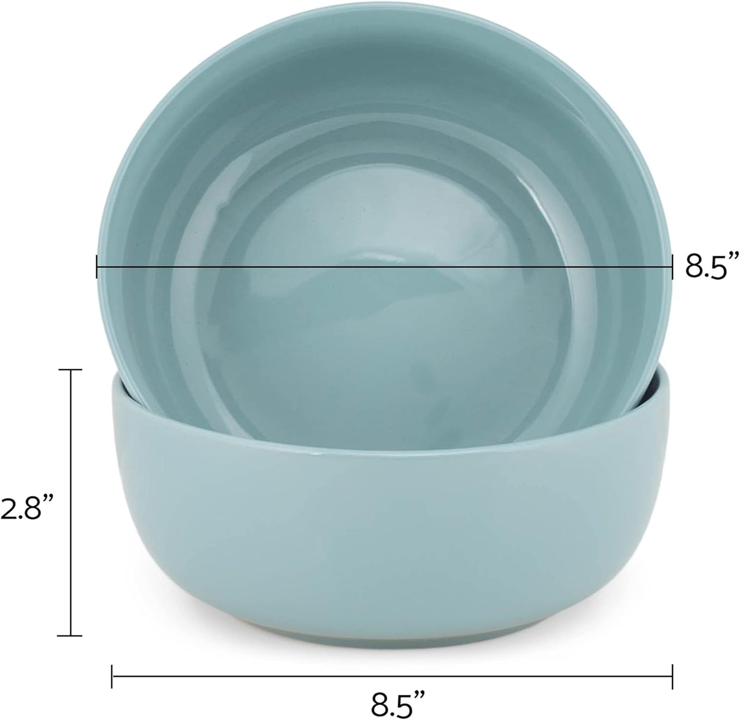 Elanze Designs Bistro Glossy Ceramic 8.5 inch Large Serving Bowls Set of 2 - Perfect for Multiple Everyday Uses: Pasta, Salad, Ramen, Soup, Popcorn, Noodles, Cereal and Mixing Bowls, Ice Blue