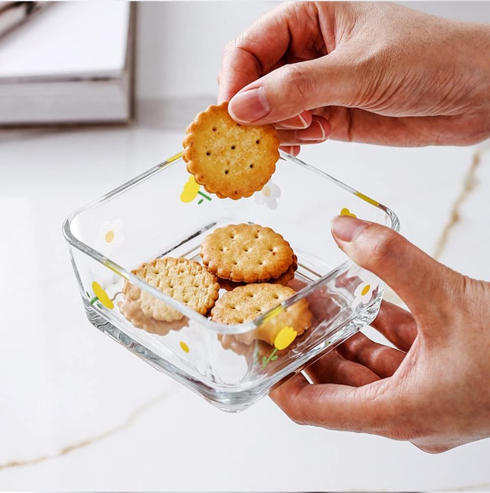 9 OZ Small Flower Candy Dish Cute Floral Candy Bowl Mini Square Glass Bowl for Dessert,Snack,Fruit,Icecream,Yogurt,Dipping,Prep,Clear Serving Bowl,set of 2