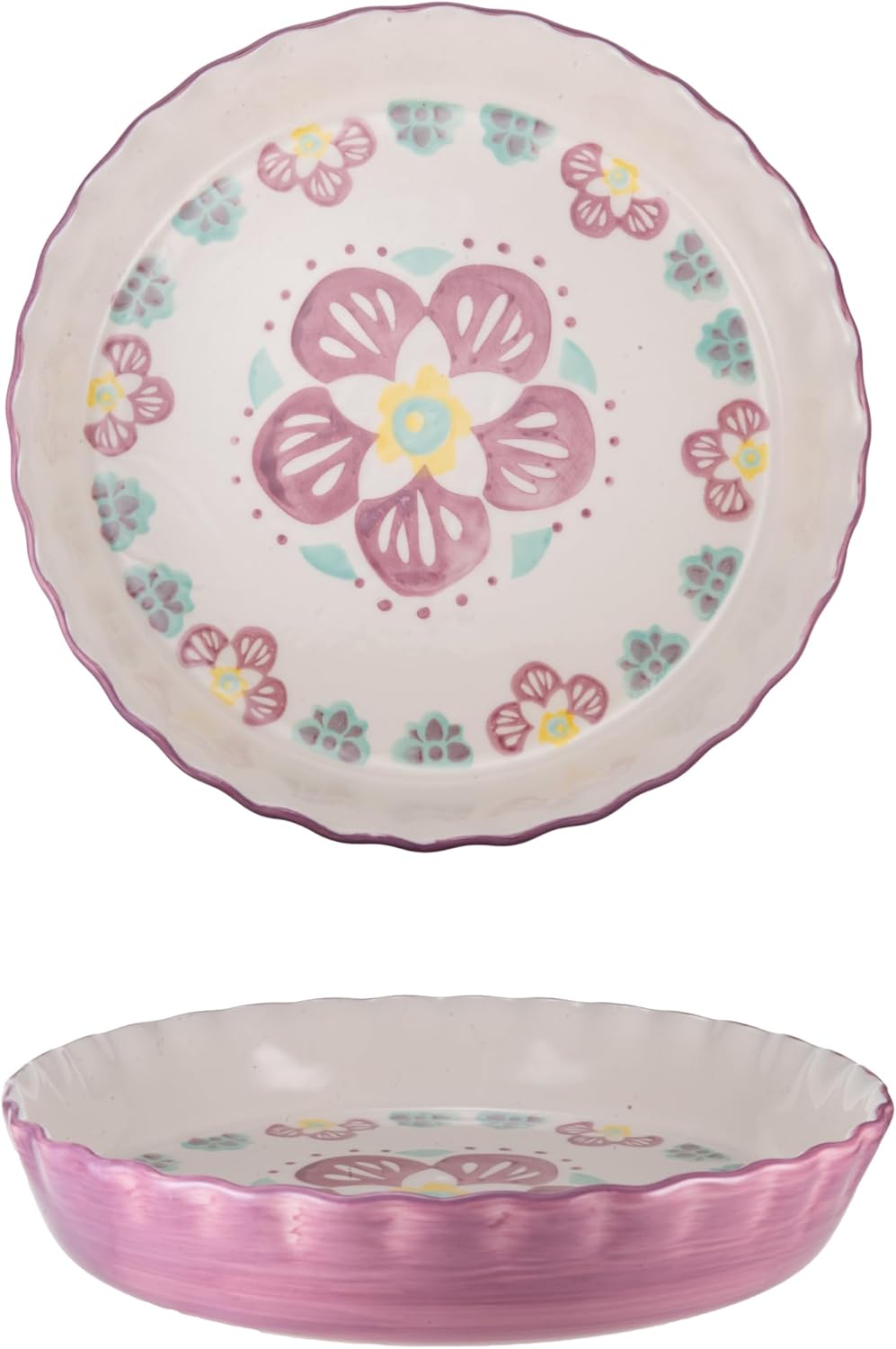 Ceramic Pie Pan Pie Dish for Oven 10 Inch Pie Plate Round Bakeware (Flower)