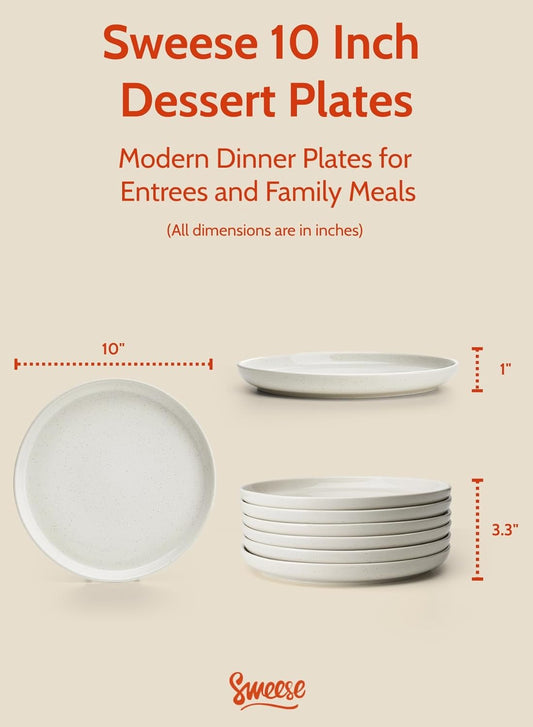 Sweese Porcelain Dinner Plates Set, 10 Inch, Round Salad Plates, Dove Gray - Dishwasher, Microwave Oven Safe