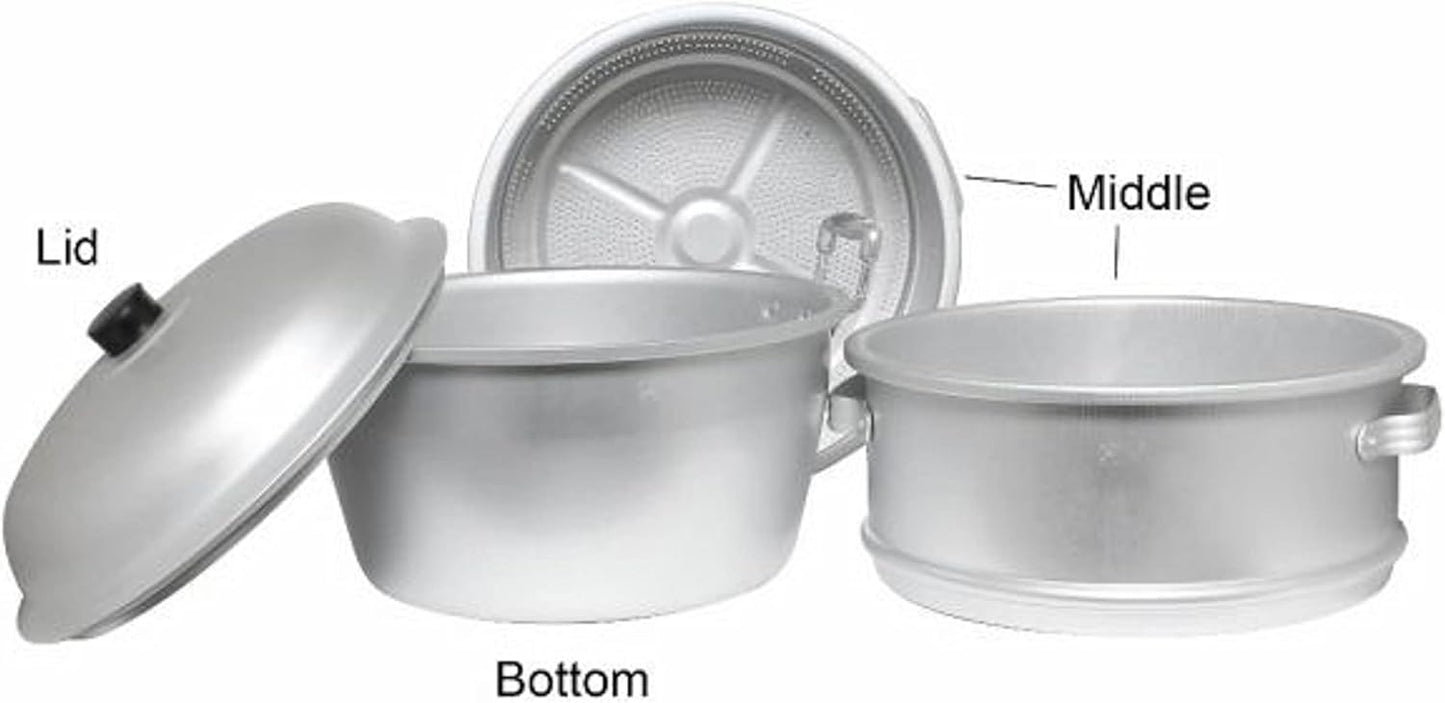 TrueCraftware- 15" x 20-1/4" Aluminum 3 Tier Steamer Set 1/8” hole size- Steamer for Cooking Pot Food Steam Pots with Lid for Cooking Vegetables Seafood Soups Stews and Pasta