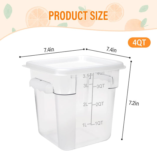 Food Storage Container with Lid (2 Pack 4Qt),Square Commercial Containers with Scales and Handles Polycarbonate Clear Food Storage for Kitchen Proof Dough Marinating Meat Fruits Vegetables
