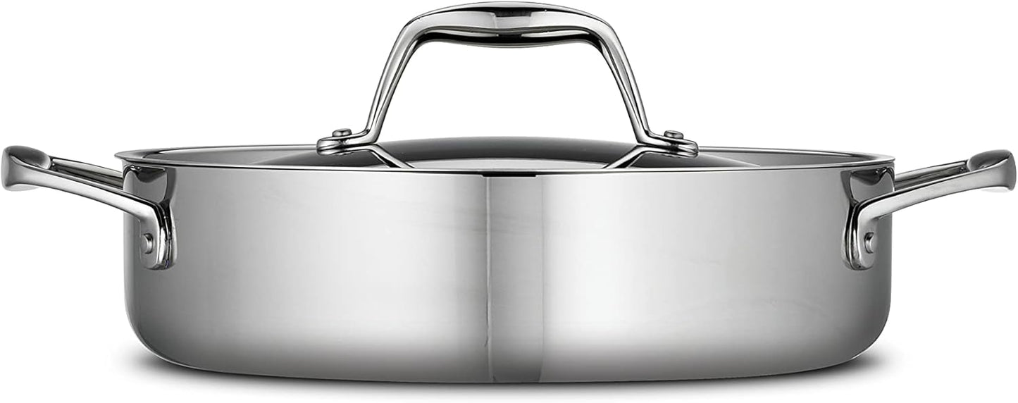 Tramontina Signature Tri-Ply Clad Stainless Steel 3-Quart Braiser Pan with Lid, Induction-Ready, Dishwasher-Safe, NSF-Certified, Made in Brazil