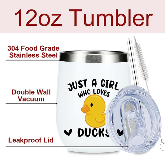 Cute Ducks 12 oz Tumbler, Wine Tumbler Insulated Wine Glass with Lid, Duck Gifts for Women Girls Duck Decor Stuff Merch for Teens Best Friend Daughter Sister Animal Lovers Sister Christmas Birthday