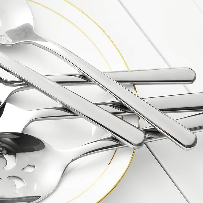 Serving Spoon x 2,Slotted Serving Spoon x 2,Serving Forks x 2,RTT 9 Inch Stainless Steel Catering Serving Utensils for Party Buffet Dinner Banquet Cooking Kitchen Basics,Mirror Finish Flatware