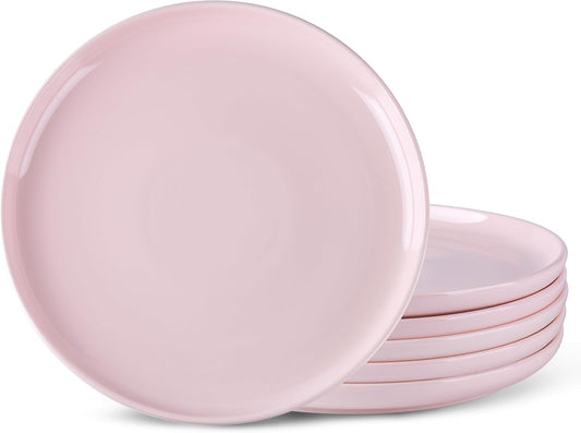 AmorArc Ceramic Plates Set of 6, 8.0 Inch Round Stoneware Salad Plates Use for Dessert, Salad, Appetizer etc,Microwave and Dishwasher Safe, Scratch Resistant Small Deep Dinner Plates-Pink